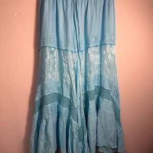 Vintage Elegant Aqua Boho Maxi Skirt NWT